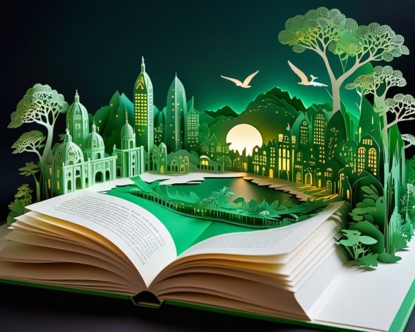 Intricately Designed Pop-Up Book with Lush Landscape