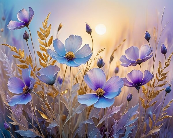 Tranquil Scene of Lavender and Blue Flowers