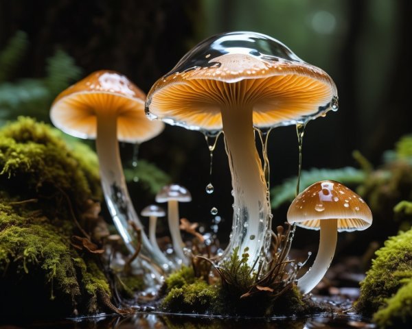 Vibrant Mushrooms in a Serene Forest Setting