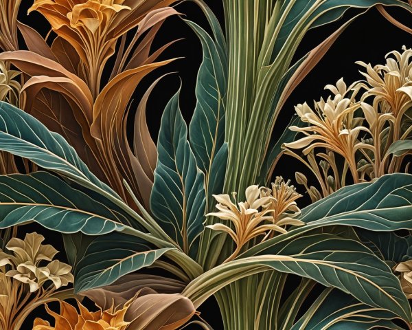 Vibrant Botanical Illustration of Exotic Plants