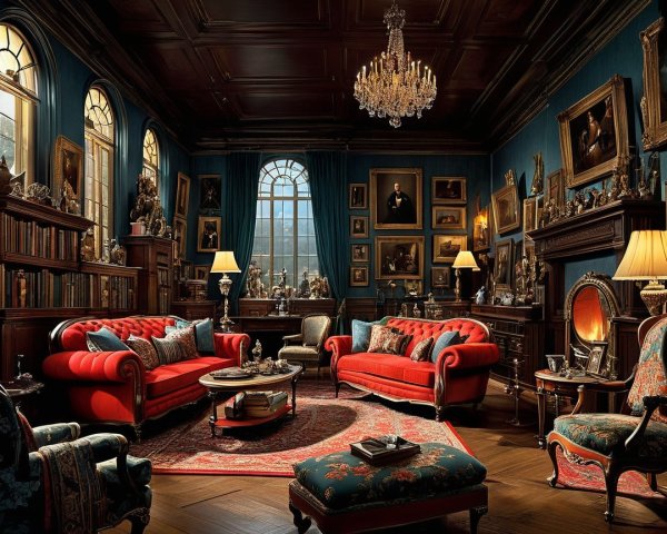 Opulent Room with Deep Blue Walls and Luxurious Decor