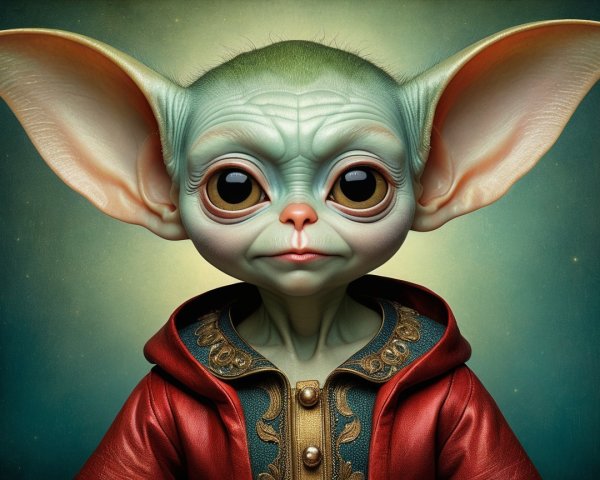 Whimsical Character in Red Robe with Expressive Features