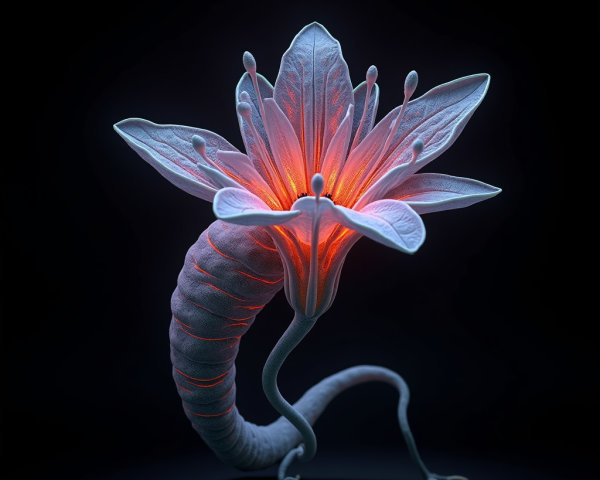 Surreal Plant Creature with Luminescent Flowers