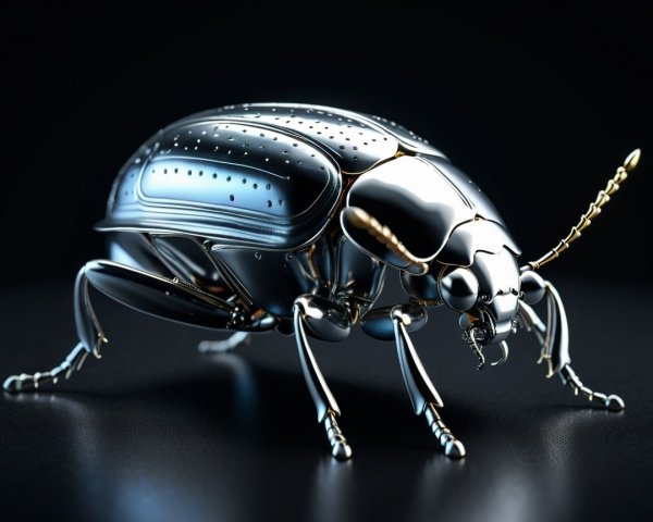 Detailed Metallic Beetle with Reflective Surface