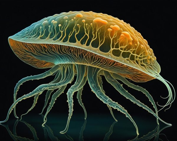 Bioluminescent Jellyfish with Orange and Blue Glow