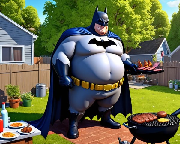Chubby Superhero at Backyard Barbecue Grill