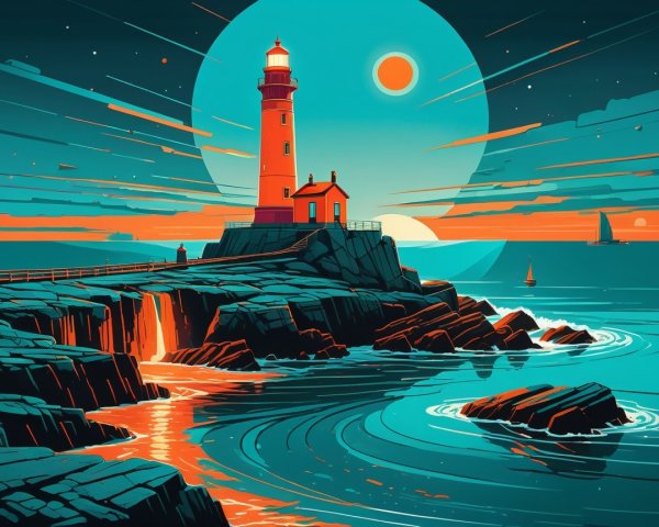 Dramatic Digital Painting of Lighthouse at Coastal Cliff