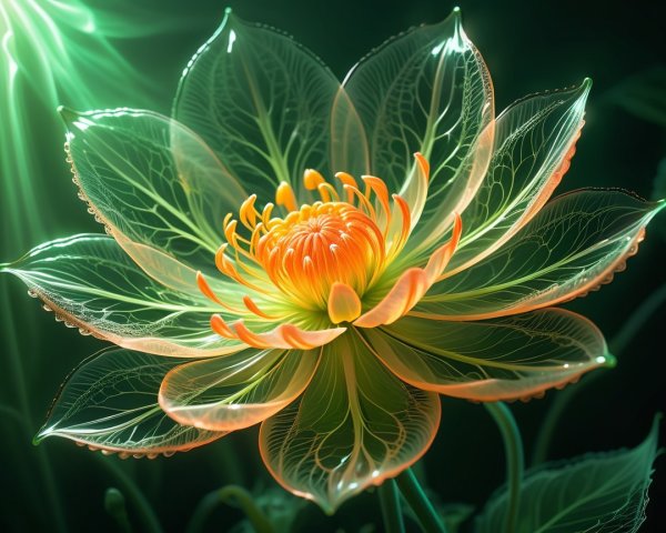 Translucent lotus flower with vibrant colors and droplets