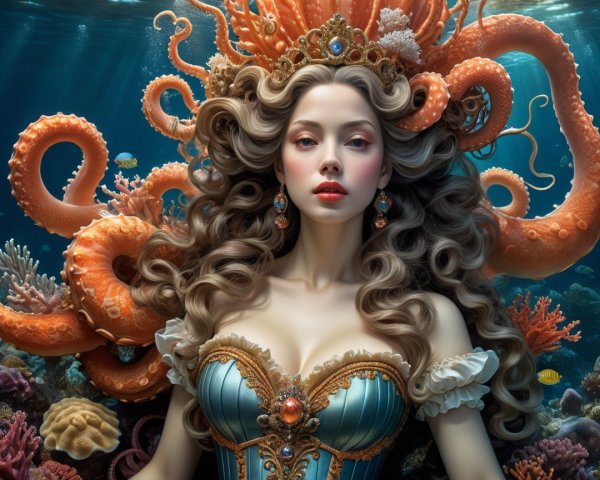 Underwater Scene with Mermaid and Vibrant Marine Life
