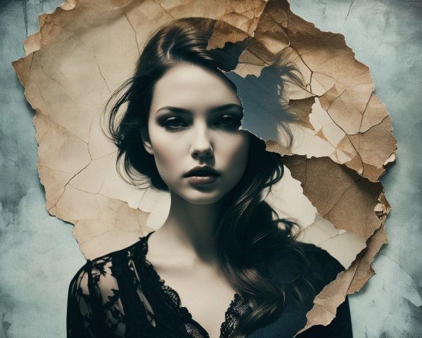 Portrait of a Young Woman with Aged Paper Background