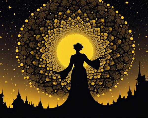 Silhouetted Figure Against Vibrant Sunburst Background