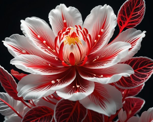 Majestic Flower with Red and White Intricate Petals