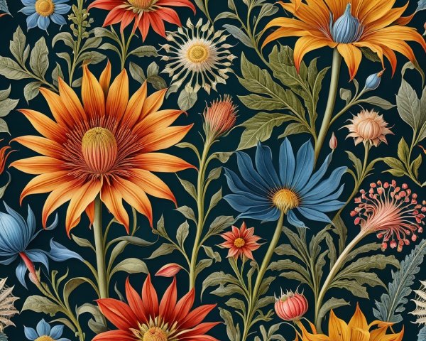 Vibrant Floral Pattern with Sunflowers and Daisies