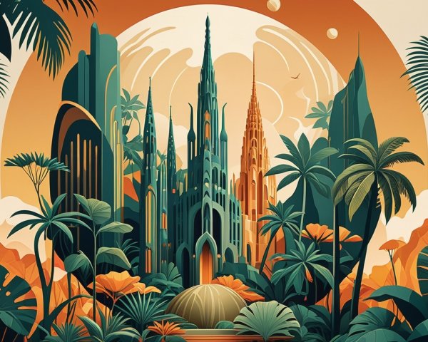 Vibrant Landscape with Fantastical Spires and Nature