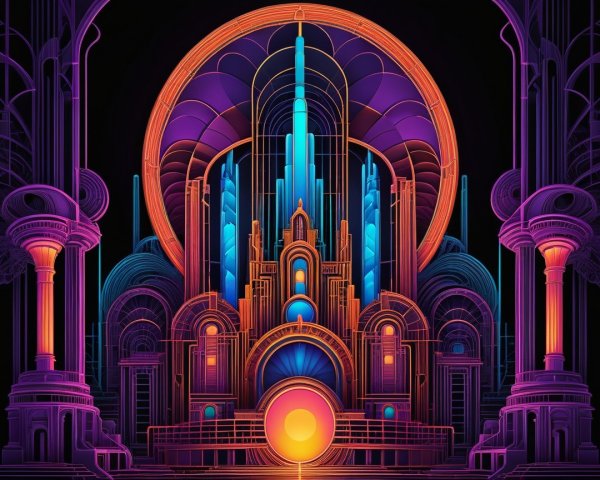 Vibrant Neon Abstract Architectural Design Elements