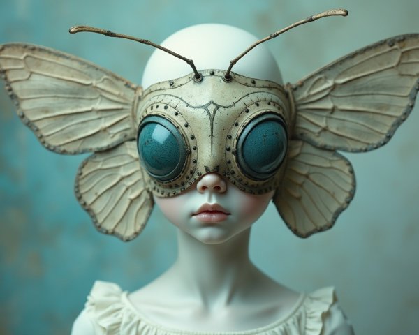 Faceless Doll with Butterfly Mask in Ethereal Art Piece