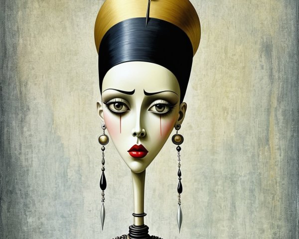 Stylized Elongated Female Figure with Dramatic Features