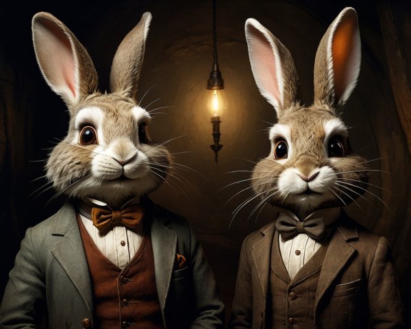 Sophisticated Anthropomorphic Rabbits in Formal Attire