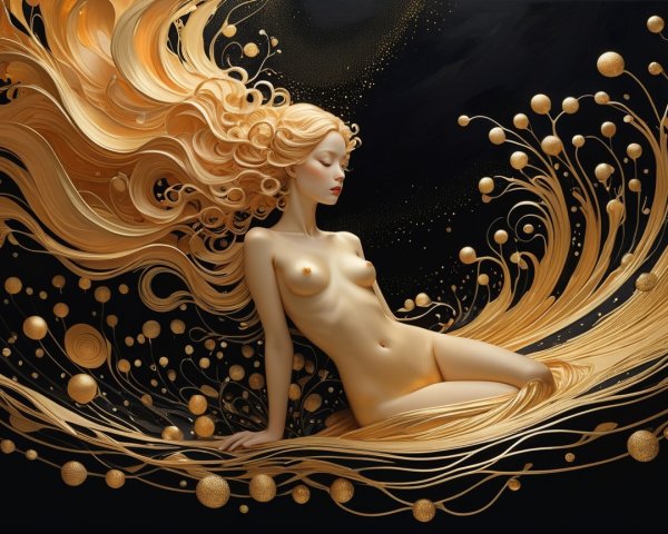 Surreal Fantasy Art of a Golden Woman in Waves