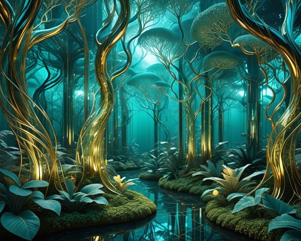 Fantastical Forest with Ethereal Light and Bioluminescence
