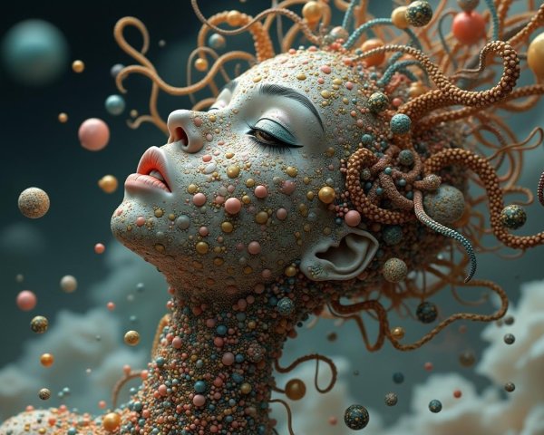 Surreal Portrait of a Woman with Colorful Orbs