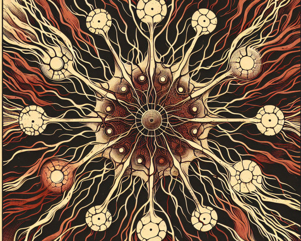 Intricate Neuron Cluster Illustration in Dark Background