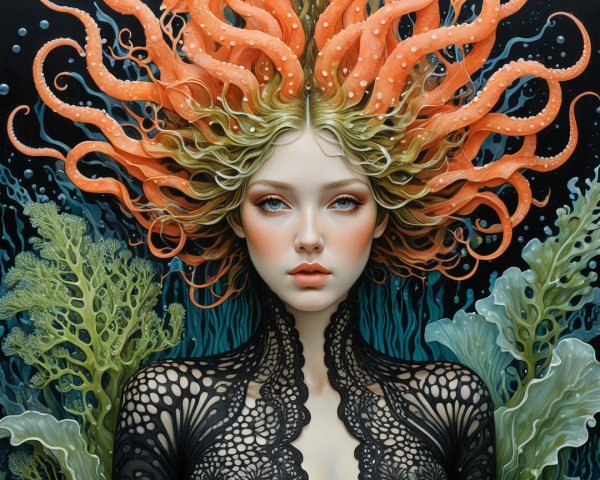 Underwater Portrait of a Woman with Sea Life Elements