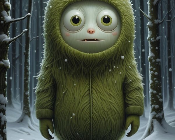 Whimsical Creature in Snowy Forest Setting