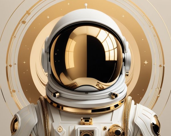 Glossy White Astronaut Helmet with Gold Visor Design