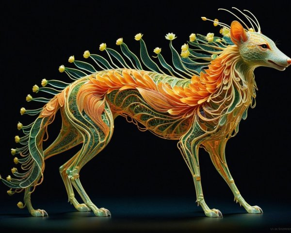Intricate Filigree Sculpture of a Stylized Coyote Creature