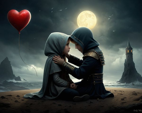 Children Sharing a Moment in a Mystical Landscape