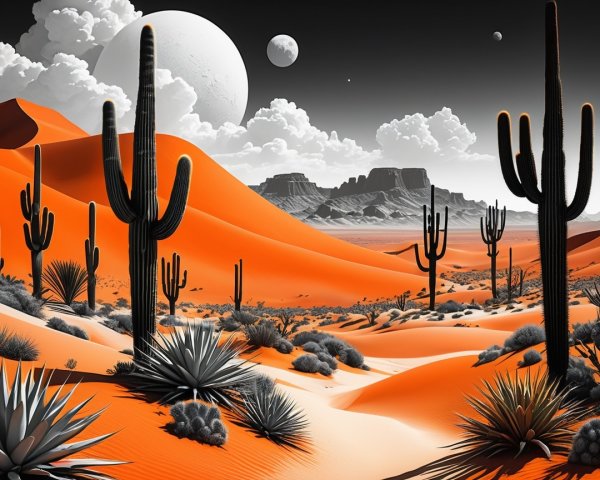 High-Contrast Desert Scene with Vibrant Sand Dunes