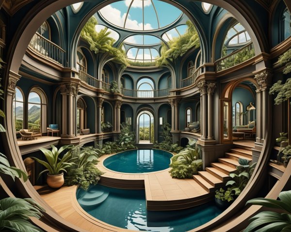 Luxurious Circular Indoor Space with Central Pool
