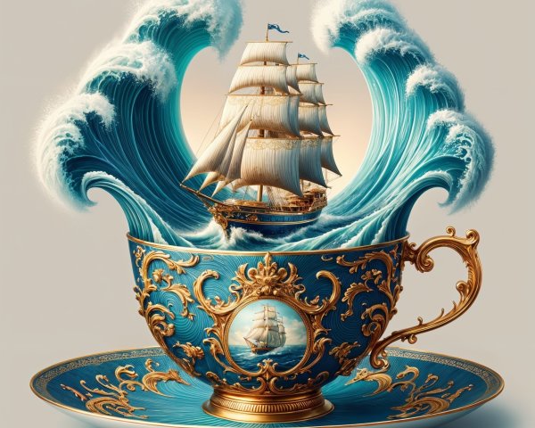 Digital Painting of a Ship in a Decorative Teacup