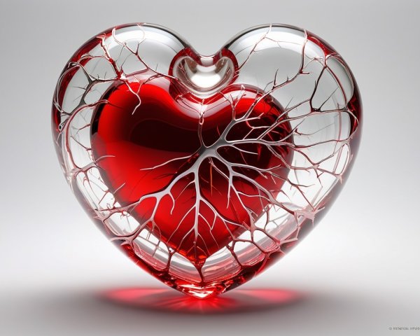 Intricate Glass Heart Sculpture with Vibrant Red Core