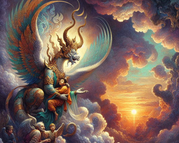 Detailed Painting of a Mythical Griffin Scene