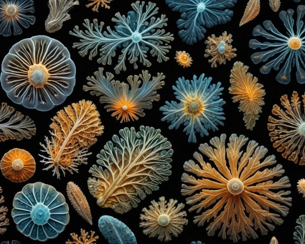 Vibrant Coral and Marine Life Collage in Bright Colors