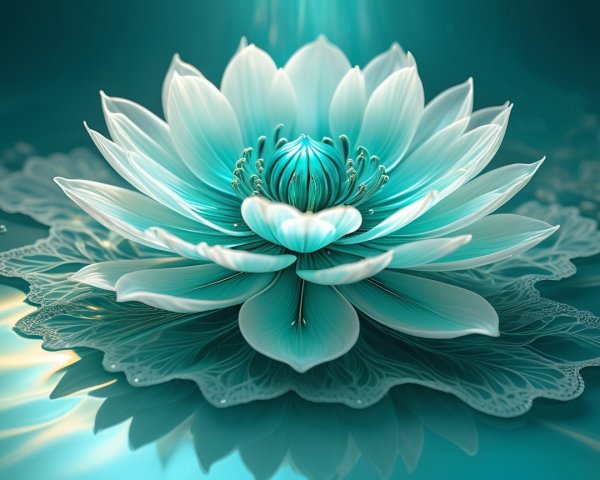 Aqua Lotus Flower Blooming on Tranquil Water Surface