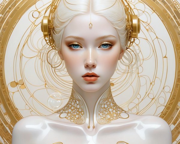 Ethereal figure with platinum hair and gold accents