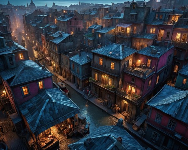 Charming Night Scene of Colorful Houses on a Street