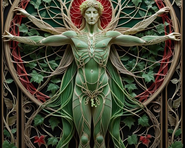 Intricate Nature Symbol with Human Form and Vines