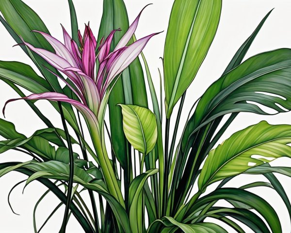 Vibrant Tropical Foliage with Colorful Flowering Plant