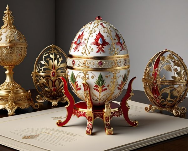 Decorative Eggs with Floral Patterns and Gold Accents