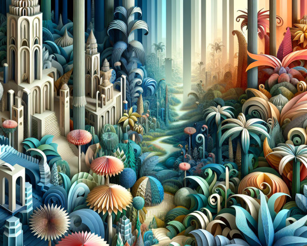 Surreal Fairytale Landscape with Colorful Elements