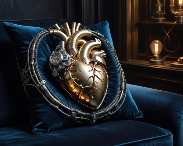 Metallic Heart Design on Navy Velvet Cushion