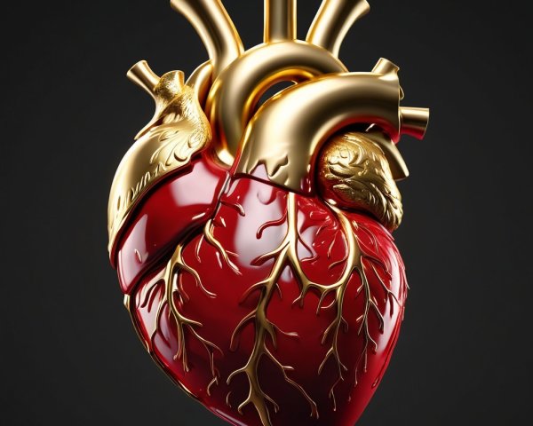 3D Heart Rendering in Red and Gold with Details