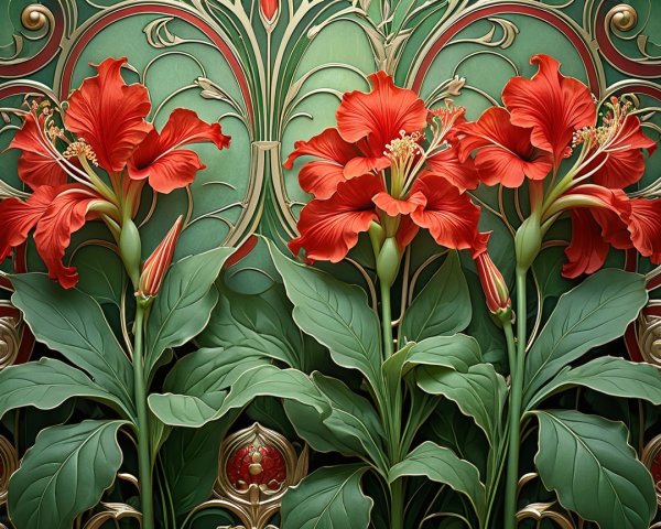 Vibrant Red Hibiscus Floral Wallpaper Design