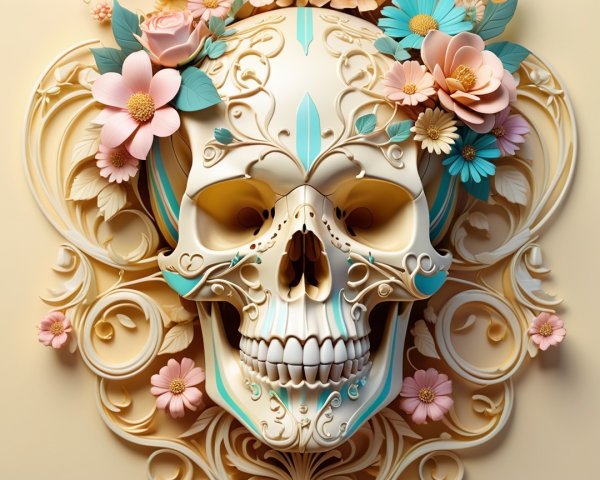 Intricately Designed Skull with Colorful Floral Patterns