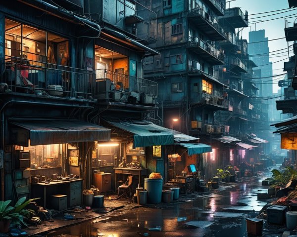 Narrow Dimly Lit Alley in Urban Environment