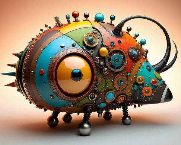 Colorful Pig-Robot Creature with Vibrant Patterns
